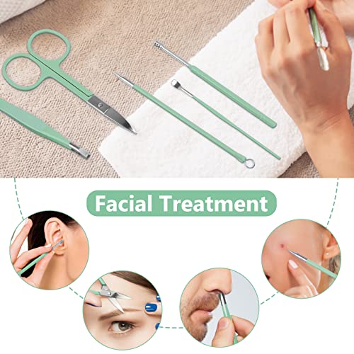 Teamkio 18pcs Manicure Set Pedicure Nail Clippers Set Travel Hygiene Kit Stainless Steel Professional Cutter Care Set Scissor Tweezers Knife Ear Pick Tools Grooming Kits with Leather Case - color: Green