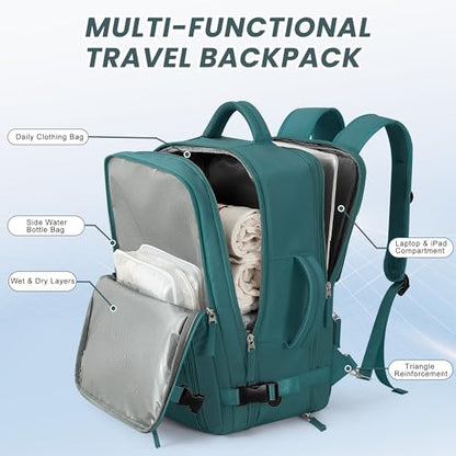 Beraliy Travel Backpack for Women as Personal Item Travel Bag Flight Approved, Carry On Backpack, 17.3 Inch Laptop Backpack, Travel Bag, Waterproof Hiking Backpack, Peacock Blue - color: Peacock Blue, size: Large