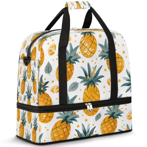 Travel Duffel Bag Pineapples Theme Weekender Bag with Shoe Compartment Foldable Overnight Bags for Travel Sports Lightweight Gym Bags for Men Women - color: Pineapples Theme
