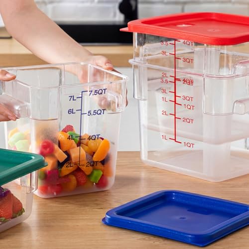 Lallisa 4 Pcs 8qt & 4qt Clear Food Storage Containers with Lids Handles and Scales, Stackable Plastic Square Food Storage Containers for Dough Proofing Baking Kitchen Restaurant(Red, Blue) - color: Red, Blue