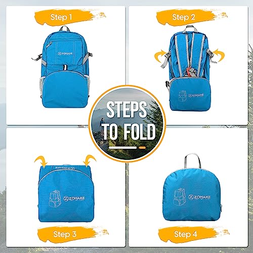ZOMAKE Lightweight Packable Backpack 35L, Light Foldable Backpacks Water Resistant Collapsible Hiking Bag, Compact Folding Day Pack for Travel Camping(Light Blue) - color: Light Blue