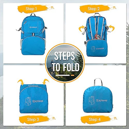 ZOMAKE Lightweight Packable Backpack 35L, Light Foldable Backpacks Water Resistant Collapsible Hiking Bag, Compact Folding Day Pack for Travel Camping(Light Blue) - color: Light Blue