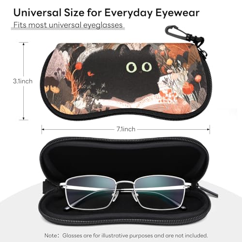 Sunglasses Case with Belt Clip, Ultra Light Neoprene Zipper Soft Padded Glasses Case for Women Men - color: Cute Black Kitty