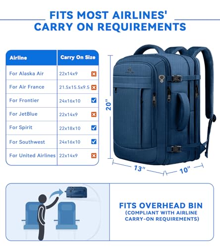 AREYTECO Large Travel Laptop Backpack for Men, 50L Carry On Backpack, Expandable Laptop Bag Water Resistant Overnight Weekender Gym Daypack Traveling Backpack, Traveler Gifts, Blue - color: Blue, size: 17.3 Inch (20''x13''x10'')