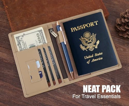 STAR VISTA Phoenix Leather Passport Holder, Calfskin Travel Wallet - RFID Blocking, ID Window, Zipper Pocket, Pen & Notebook Included, Ivory - color: Ivory Calfskin