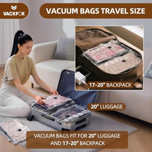 Travel Vacuum Bags with Rechargeable USB Pump, 6 Pack Carry-On Size Vacuum Travel Bags for Luggage & Suitcase, Vacuum Bags for Travel, Space Saver Compression Bags for Clothes & Clothing - style: 6 Vacuum Bags + Wirelwss Charging Pump