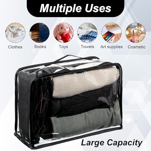 6 Pieces Large Clear Travel Packing Cube Clear Vinyl Zippered Storage Bags See Through Moving Bag PVC Multipurpose Pouch with Handle for Suitcase Shirts Dress Storage (Black, 13 x 9 x 5.1 Inch)