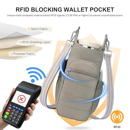 Water Bottle Bag 40 oz Crossbody Bag Insulated Carrier Purse Holder for Walking Hiking with Adjustable Strap - color: Khaki