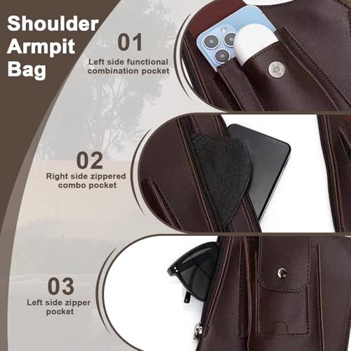 Double Shoulder Armpit Bag for Men, Anti-theft Bag with Double Shoulder Straps, Anti Theft Harness for Men Leather, Anti-theft Harness Wallet (Brown)