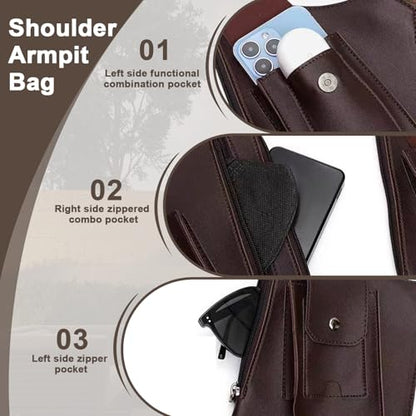 Double Shoulder Armpit Bag for Men, Anti-theft Bag with Double Shoulder Straps, Anti Theft Harness for Men Leather, Anti-theft Harness Wallet (Brown)