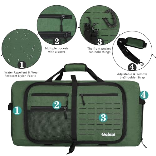 Foldable Travel Duffle Bag for Men Women, Waterproof with Shoe Compartment, 80L 120L Large Collapsible Luggage Bag, Lightweight Packable Duffel for Travel Sports Gym Airline Carry On Checked Bag - color: Green