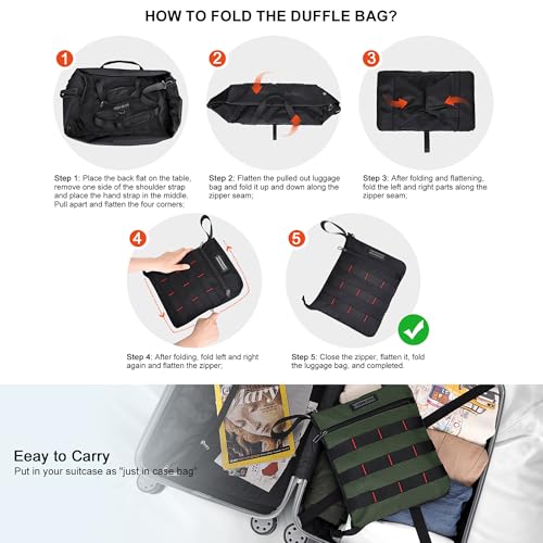 WITZMAN Foldable Duffle Bag for Travel 65L Lightweight Packable Duffel Bag with Shoes Compartment Overnight Bag for Men Women (B697 Army Green） - color: Army Green