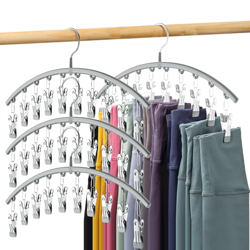 Volnamal Legging Organizer for Closet, Metal Yoga Pants Hanger w/Rubber Coated 4 Pack w/10 Clips Hold 40 Leggings, Hangers Space Saving Hanging for Closet Organizers and Storage-Gray - color: Gray, size: 4 Pack