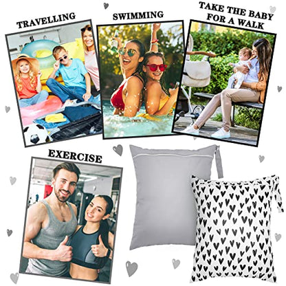Shappy 2 Pack Large Travel Laundry Bags, Large Wet Dry Waterproof Dirty Clothes Bag for Suitcase, Swimsuit Beach Gym College Dorm Wet Bag(Solid Gray, Heart) - style: Solid Gray, Heart