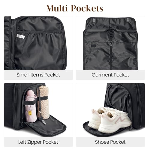 S-ZONE Garment Duffle Bags for Travel Carry on Convertible 2 in 1 Suit Bags Hanging Suitcase with Toiletry Bag 50L - color: Black