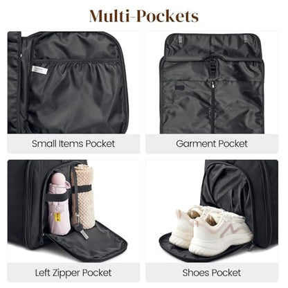 S-ZONE Garment Duffle Bags for Travel Carry on Convertible 2 in 1 Suit Bags Hanging Suitcase with Toiletry Bag 50L - color: Black