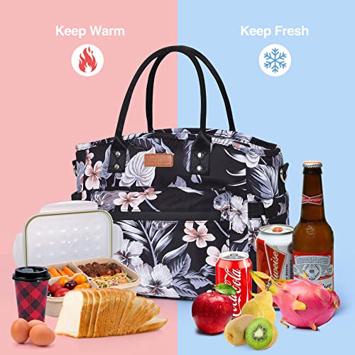 Insulated Lunch Bag for Women/Men,LeakProof Adult Lunch Box,Large Lunch Tote Bag with Removable Shoulder Strap,Portable Reusable Lunch Cooler Bag for Office Work Picnic Beach - color: Hibiscus