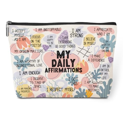 Positive Makeup Bag Daily Affirmations for Women Encouragement Inspirational Mental Health Gifts for Female Sister Friend Boss Coworker Birthday Friendship Christmas Office Travel Toiletry Bag - color: Multicolor627