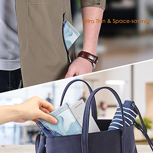 [2 Pack] Fintie Eyeglasses Pouch with Cleaning Cloth, Portable Squeeze Top Leather Glasses Case Sunglasses Bag, Emerald Marble + Ocean Marble - color: Emerald Marble + Ocean Marble