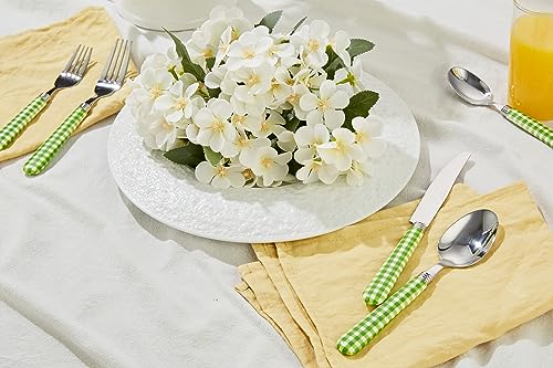 ANNOVA Silverware Set Stainless Steel Colorful Tableware Kitchen Flatware Set Utensils, Includes Dinner Knives, Forks, Spoons, Salad Forks & Dessert Spoons (Green/Checkered, 20 Pieces) - color: Green