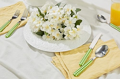 ANNOVA Silverware Set Stainless Steel Colorful Tableware Kitchen Flatware Set Utensils, Includes Dinner Knives, Forks, Spoons, Salad Forks & Dessert Spoons (Green/Checkered, 20 Pieces) - color: Green