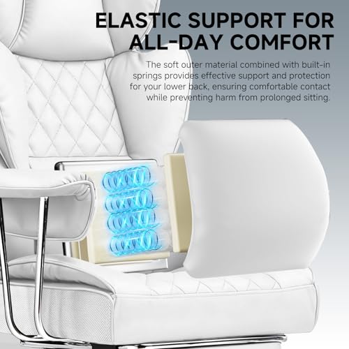 GTPLAYER Gaming Chair,Office Chair with Pocket Spring Lumbar Support, Ergonomic Comfortable Wide Office Desk Computer Chair with Outward Fixed Soft Armrests and Footrest,(PU Leather, White) - color: White