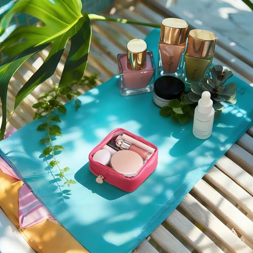 Pocmimut Clear Makeup Bag, Easy to Find Mini Makeup Bag for Purse, Travel Makeup Bag for Car, Compact Cosmetic Pouch for Daily Essentials,Hot Pink - color: Hot Pink, style: Mini