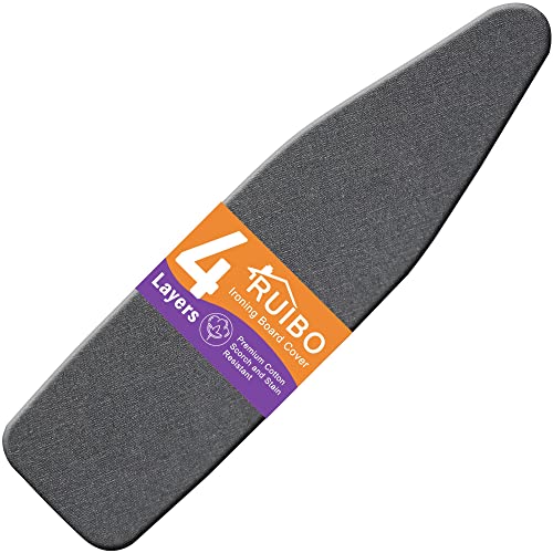 Ruibo Ironing Board Cover and Pad Extra Thick Heavy Duty Padding 4 Layers, Scorch and Stain Resistant,Elastic Edge Fit Standard Size 15x54 Inch/Black - color: Black Cover
