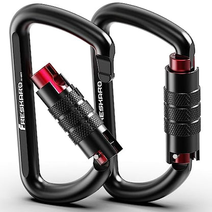 FresKaro 3inch 12kN-2698lbs Auto Locking Carabiner Clips, Solid D Shape, Heavy Duty 7075 Aluminum, Lightweight 1.09oz, Rust Proof, for Hammock, Hiking, Dog Leash, Keychain etc., Multi-Colors - color: Black-3pcs