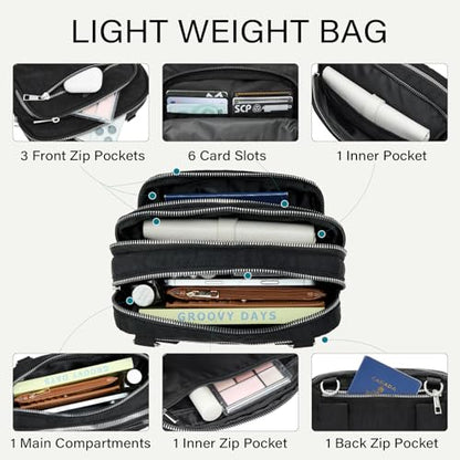 CLUCI Anti Theft Crossbody Bags for Women Travel Small Crossbody Bag Purses for Women RFID Nylon Belt Bag - color: Black