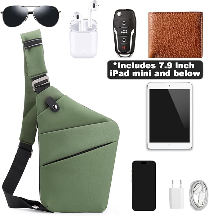 Anti Theft Travel Bag, One Shoulder Large Capacity Cross-body Bag Chest Fashion Lightweight Sling Bags for Travel Sports - color: Green, style: Left Shoulder