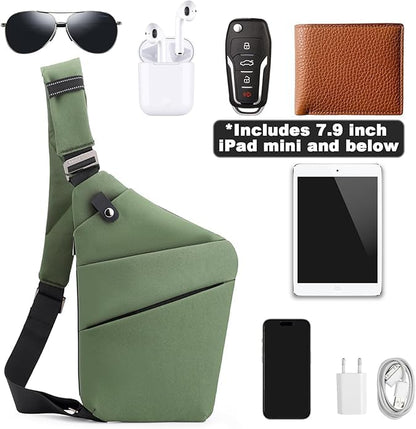 Anti Theft Travel Bag, One Shoulder Large Capacity Cross-body Bag Chest Fashion Lightweight Sling Bags for Travel Sports - color: Green, style: Left Shoulder