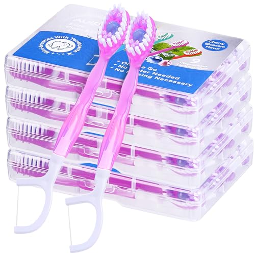 36 Pack Mini Disposable Toothbrushes – 5-in-1 Prepasted Travel Toothbrush with Toothpaste Floss & Pick for Hotel Camping Flight Car Guest Use – 9ct per Portable Case Essentials for Women Men Kids - color: 36 Pack Cherry Blossom Flavor