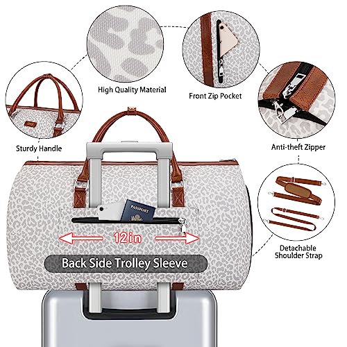 Convertible 2-in-1 Garment Bags for Travel, Carry On Garment Duffle Bag With Shoe Compartment Large Weekender Bag for Women Men Hanging Suitcase Suit Travel Duffel Overnight Bags 4pcs Set - color: F-Grey Leopard