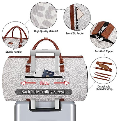 Convertible 2-in-1 Garment Bags for Travel, Carry On Garment Duffle Bag With Shoe Compartment Large Weekender Bag for Women Men Hanging Suitcase Suit Travel Duffel Overnight Bags 4pcs Set - color: F-Grey Leopard