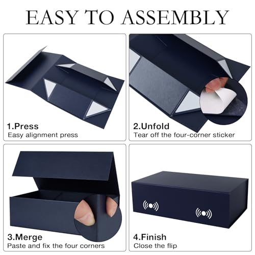 LFBOX Navy Blue Gift Box with Magnetic Lids 13.8x8.3x4.4 in, Bridesmaid Groomsman Proposal Box, Large Rectangle Storage Box 5 Pack - color: Navy Blue, size: 1 count (Pack of 5)