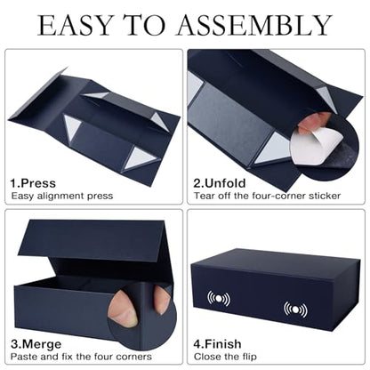 LFBOX Navy Blue Gift Box with Magnetic Lids 13.8x8.3x4.4 in, Bridesmaid Groomsman Proposal Box, Large Rectangle Storage Box 5 Pack - color: Navy Blue, size: 1 count (Pack of 5)