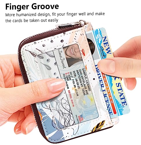FurArt Zipper Wallet Women, RFID Blocking Credit Card Wallet, Business Card Holder, Compact Size KeyChain Wallet - color: Doodle