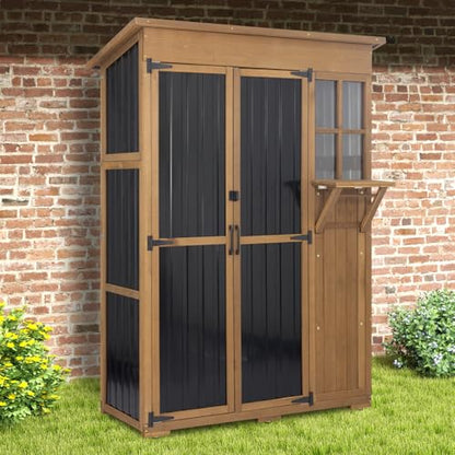 51" L Outdoor Storage Cabinet Waterproof with Shelves, Outside Storage Shed Backyard Tall Cabinet with Fold-Out Table for Patio, Garage, Garden, Pool Accessories Storage - size: 51.4"L*20" W*70"H
