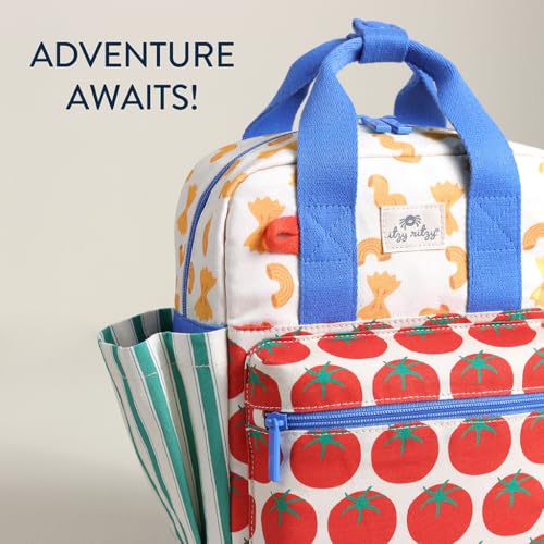 Itzy Ritzy Toddler Backpack - Daycare Bag - Features Adjustable Shoulder Straps, 2 Side Pockets & Spacious Interior with Wipeable Fabric Lining & Name Label, Pasta - color: Pasta