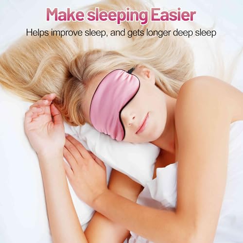Sleep Mask, Silk Eye Mask for Sleeping with Adjustable Strap, Blindfold Eyeshade for Men & Women, Comfortable & Soft Eye Cover Eyeshade for Night Sleep (Rose Pink) - color: Rose Pink