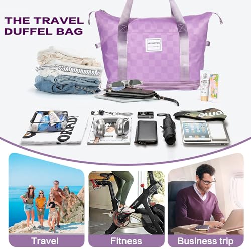 Expandable Rolling Duffle Bag - Large Carry-On With Spinner Wheels, Foldable Weekend Travel Bag, 28-58L Capacity（Backpack-Purple） - color: Backpack-Purple, style: Backpack