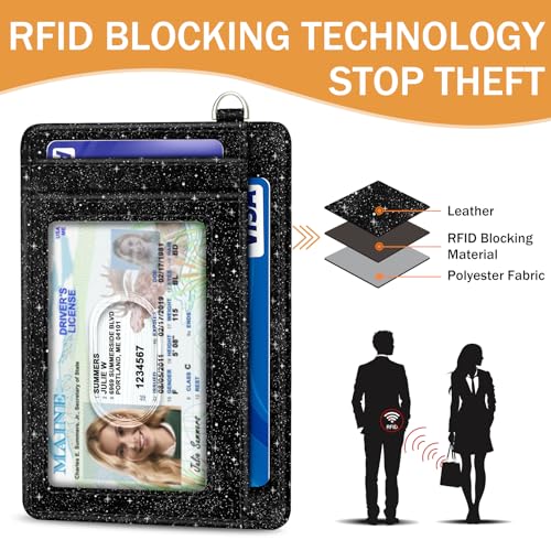 Yonlevres Credit Card Holder Slim Wallet, Moon Lunar Black RFID Wallet Women Front Pocket Small Card Holder, Travel Cute Funny Thin Card Case ID Window PU Leather RFID Blocking Card Organizer Gifts - color: Moon