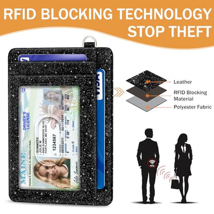 Yonlevres Credit Card Holder Slim Wallet, Moon Lunar Black RFID Wallet Women Front Pocket Small Card Holder, Travel Cute Funny Thin Card Case ID Window PU Leather RFID Blocking Card Organizer Gifts - color: Moon