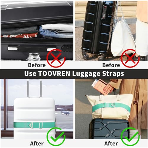 TOOVREN 2-in-1 Travel Belt for Luggage Straps Add a Bag Bungees Suitcase Luggage Strap Over Handle Suitcases Belt for Carry On Bag Adjustable Backpack Attachment Airport Travel Accessories Light Blue - color: Light Blue