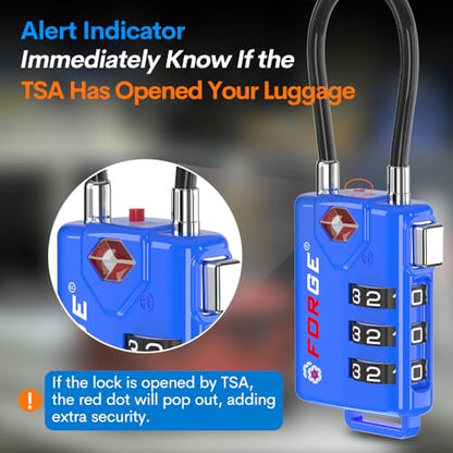 Bright Colors, TSA Approved Cable Luggage Locks 2 Pack Blue, Re-settable Combination with Alloy Body - color: Blue 2 Pack