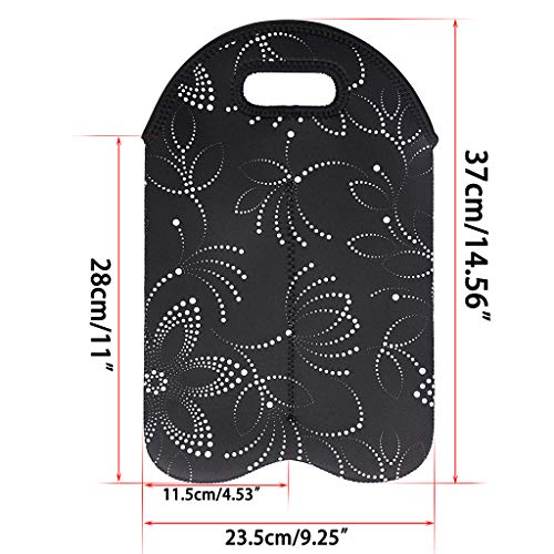 Hipiwe Wine Carrier Tote Bag Two Bottle Insulated Neoprene Wine/Water Bottle Holder for Travel with Secure Carry Handle (Black) - style: Black