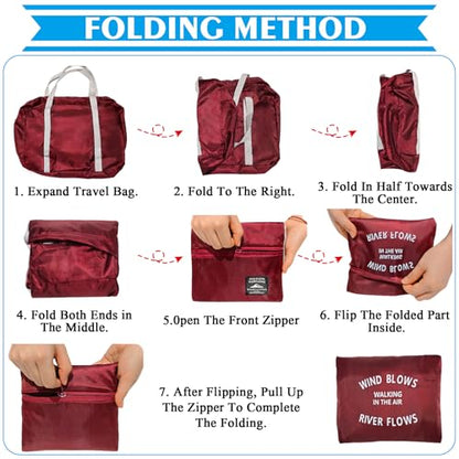 Travel Bag 36 Packes Carry on Luggage Foldable Duffel Bag Sports Gym Bag Weekender Overnight Bag Water Resistant Nylon Travel Duffel for Men Women - color: Red 36