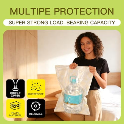Vacuum Storage Bags for Travel & Home, Space Saver Reusable Seal Bags with Electric Pump, Saves 80% of Space. 14 Pack (4 Small, 4 Medium, 4 Large, 2 Jumbo) for Clothing, Comforters, Blankets, Pillows