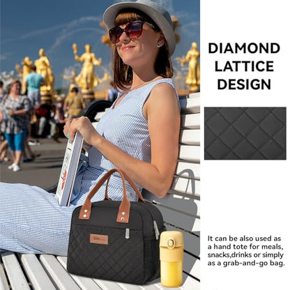 HOMESPON Insulated Lunch Bag for Women Men Adults Lunch Tote with Front Pocket Lunch Box Container Cooler Bag for Work Picnic (Black with Side Pockets) - color: Black (Side Pockets)